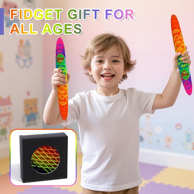 Fidget Worm Toy - Fidget Toys Adults | Quiet Fidget Sensory Toys for Adults & Teens | Desk Fidgets for Adult | Anxiety Stress Relief Toy |Toys for Autistic Kids Ages 3-5 5-7 8-10 8-12(Rainbow, Big)