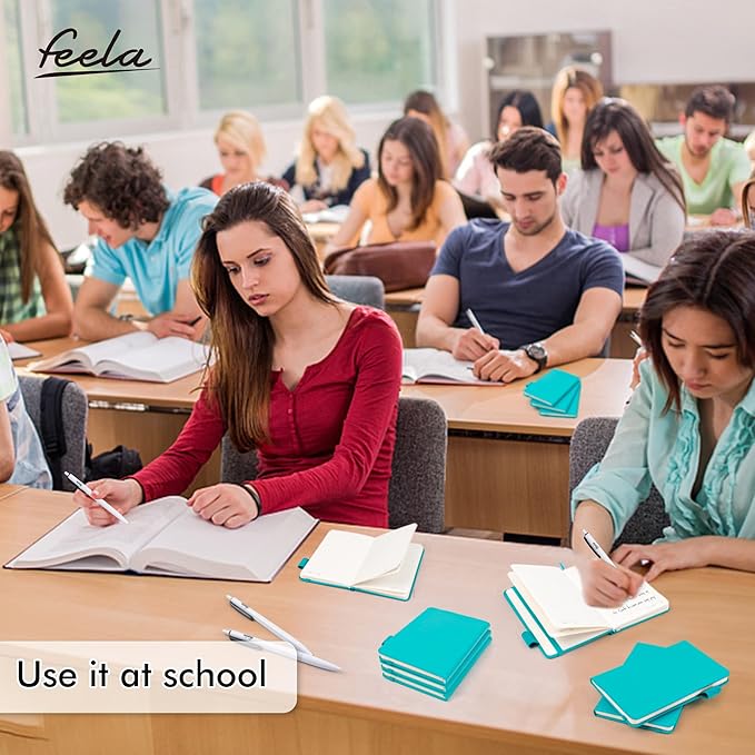 feela 3 Pack Pocket Notebook Journals with 3 Black Pens, A6 Mini Cute Small Journal Notebook Bulk Hardcover College Ruled Notepad with Pen Holder for Office School Supplies, 3.5”x 5.5”, Emerald