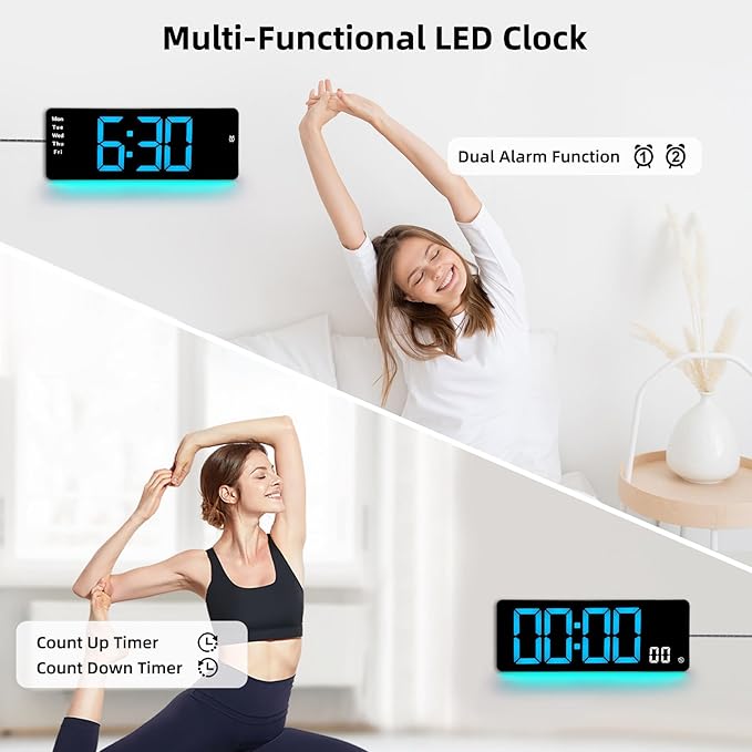 17.5” Digital Wall Clock, LED Display with Time, Date, Month, Temperature & Humidity, Remote Control DST, Alarm, Timer, 10-Level Brightness, Night Light for Home, Living Room, Bedroom & Office Décor