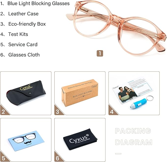 Cyxus TR90 Oversized Blue Light Blocking Glasses Women - Spring Hinge Round Frame Computer Use Anti Eye Strain 8018
