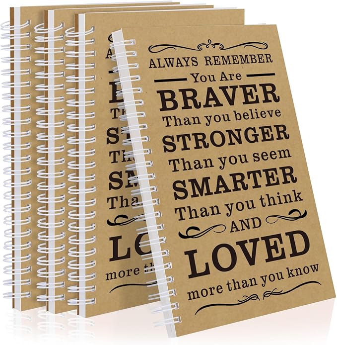 4Pcs A5 Spiral Notebook,Inspirational Journal,Motivational Journal for Women Men,100 Pages Lined Spiral Journal Notebook College Ruled Daily Diary for School,Travel,Business,Work (4Pcs Always-Brown)