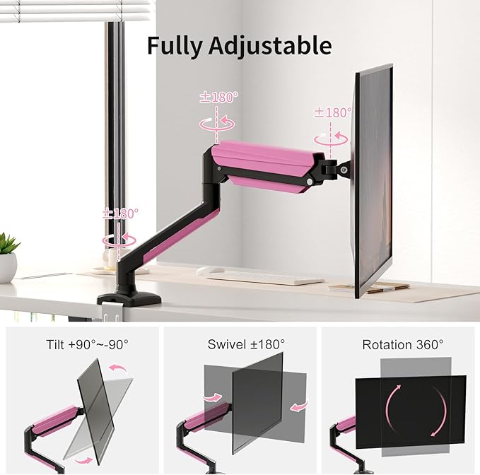 suptek Single Monitor Mount for 13-32 inch, Adjustable Gas Spring Monitor Arm Desk Mount Stand, 4.4-19.8lbs Screen, with VESA Mount 75x75/100x100mm(MD01ABP)