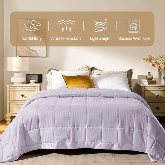 downluxe King Size Blanket with Satin Trim, Lightweight Down Alternative King Blanket for All Season, Machine Washable (Lilac, 108 x 90 Inch)