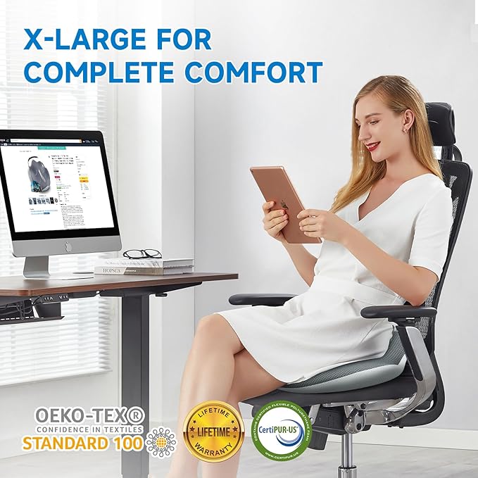 X-Large Car Seat Cushions for Driving ,Comfort Memory Foam Car Cushions for Driving for Back, Hip & Tailbone Pain Relief – Non-Slip Booster Pad for Short Drivers, Auto, Office Chair, Wheelchair