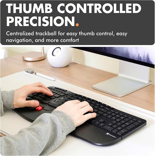 X9 Performance Ergonomic Wireless Keyboard with Trackball - Rechargeable, Backlit, Built in Mouse Buttons - 2.4G Split Keyboard Wireless for Windows PC and Chrome - All in One Typing Solution