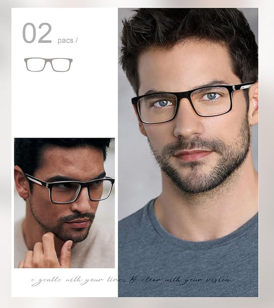 Missfive 2 Pack Light Bifocal Reading Glasses for Men, Blue Light Blocking Near/Far Dual-use Spring Hinge Readers, Anti UV/Eye Strain Comfort Premium Computer Eyeglasses, 1.25x