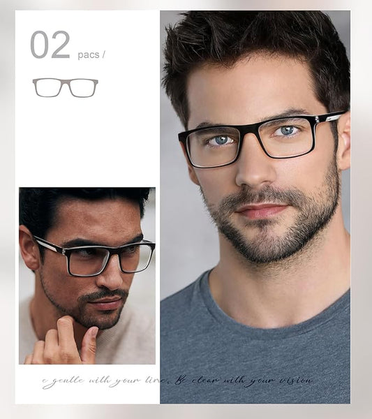 Missfive 2-Pack Light Bifocal Reading Glasses for Men, Blue Light Blocking Near/Far Dual-use Spring Hinge Readers, Anti UV/Eye Strain Comfort Quality Computer Eyeglasses, 3.0x