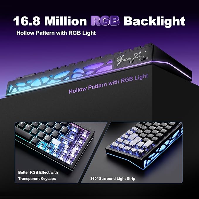 YUNZII AL65 Wireless Mechanical Keyboard, Full Aluminum CNC,Support QMK/VIA Software Gasket Structure,60% Hot Swappable with RGB Backlit BT/2.4G/USB-C for Mac/Windows(Black, Gateron Zero)