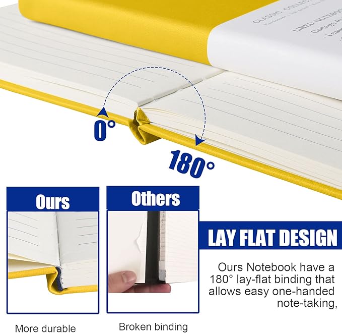 Lined Journal Notebook, 6Pack(bright yellow), 160 Pages, Medium 5.7 inches x 8 inches - 100 gsm Thick Paper, Hardcover