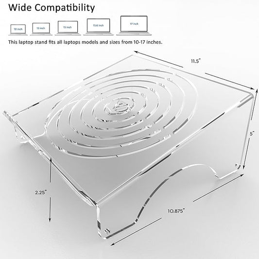 6MM Thick Clear Acrylic Laptop Holder, Portable & Ergonomic Laptop Stand for Desk, Riser Compatible 10 to 17 inches, Made in USA