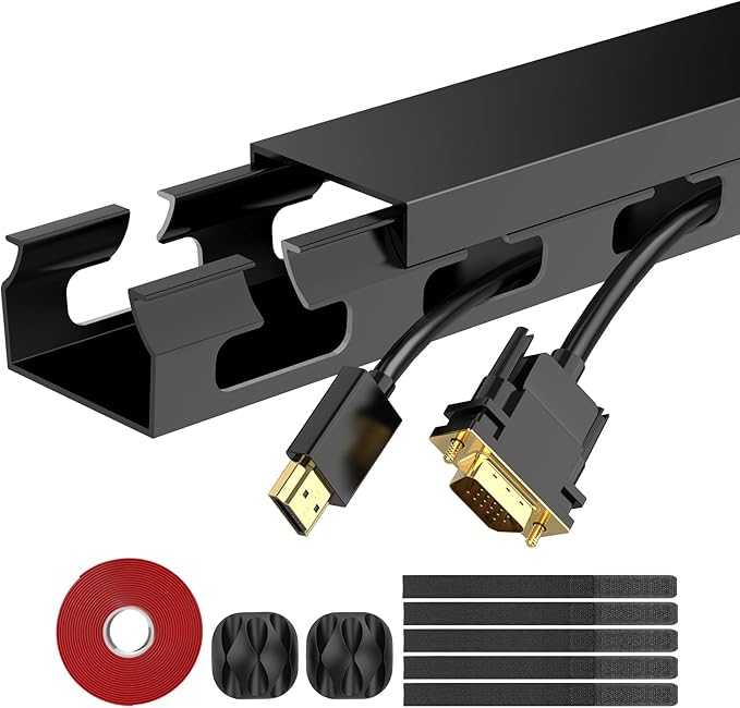 Updated Big Hole Cable Raceway,31 (2X15.4) Inch Open Slot Cable Management Under Desk Kit,Wire Covers for Desk,Cord Hider Cable Organizer for Hiding Computer,TV,Network