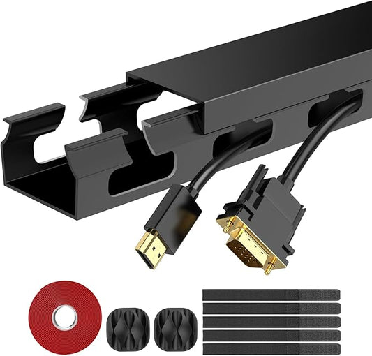 Updated Big Hole Cable Raceway,31 (2X15.4) Inch Open Slot Cable Management Under Desk Kit,Wire Covers for Desk,Cord Hider Cable Organizer for Hiding Computer,TV,Network