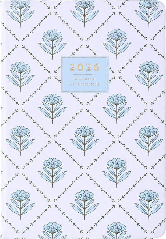 2025-2026 Eccolo 18 Month Linen Bound Planner, Monthly & Weekly Pages (5.25 x 7.75" - July 2025 - Dec 2026 - Blue Wallpaper)