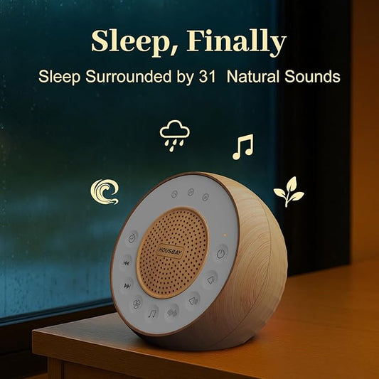 Housbay White Noise Sound Machine for Sleeping, 31 Soothing Sounds, Small Sleep Machine for Adults, Wood Grain Design for Bedroom & Noise Canceling