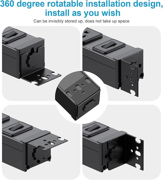 HHSOET 360° Rotating 12 Outlet Mountable Power Strip, Metal Gaming Table Mounted Outlet Strip, Heavy Duty Wall Mount Surge Protector with Switch, Works Great and Very Versatile, 10ft Power Cord.Black