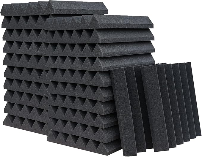 24 Pack Acoustic Panels,2" x 12" x 12"Sound Proof Foam Panels for Wall,Fireproof Absorbing Noise Cancelling Panels,to Absorb Noise and Eliminate Echoes. (24 black)