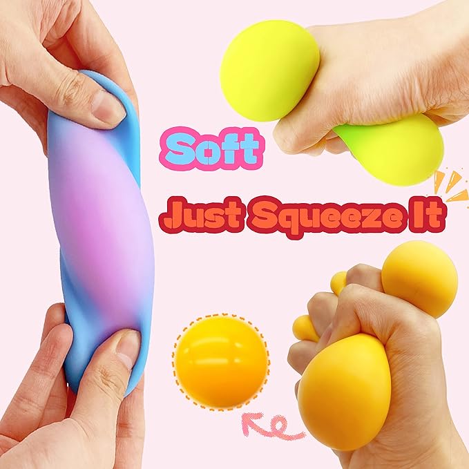 Squishy Stress Balls for Kids (4 Pack) Sensory Squeeze Ball Fidget Toys, Color Changing Dough Balls, Stress Relief Squish Balls, Colorful Stretch Ball Sensory Toys for Autism, Autistic Children