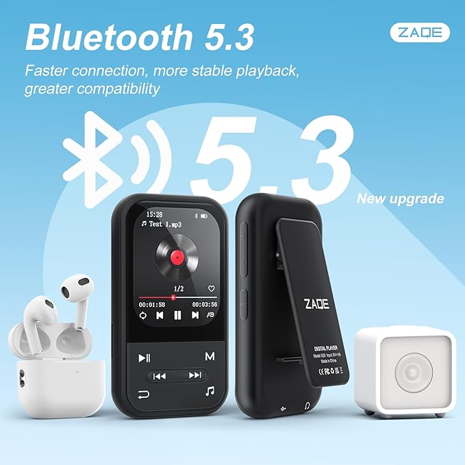 128GB MP3 Player - Clip MP3 Player with Bluetooth 5.3, Portable Music Player with FM Radio, Voice Recorder, Pedometer, Mini Design Ideal for Sport, Earphones Included