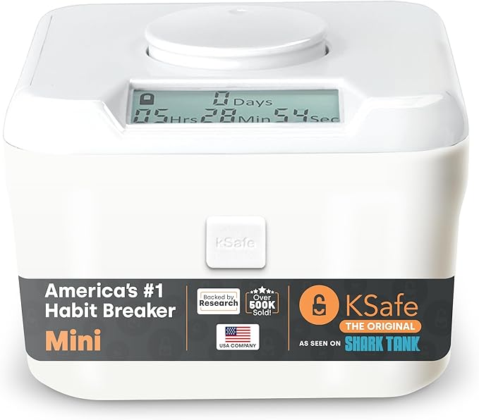 Kitchen Safe Time Lock Safe - Phone Safe Box with Timer, Timed Lock Box for Snacks & Valuables - KSafe Time Locking Container for Improved Self-Control (Mini, White Lid + 3.0” White Base)