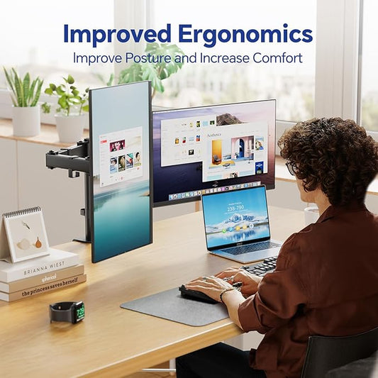 Simple Trending Dual Monitor Stand, Monitor Arm, Heavy Duty Fully Adjustable Stand, Computer Stand Fits 2 Computer Screens up to 27 inches and Max 18 lbs Each, Black