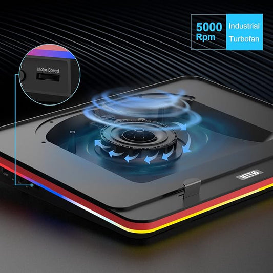 GT500 Powerful Turbo-Fan (5000 RPM) RGB Laptop Cooling Pad with Infinitely Variable Speed,Seal Foam for Rapid Cooling Gaming Laptop,Dust Filter for Protect Laptop,13-17.3inch Laptop Cooler