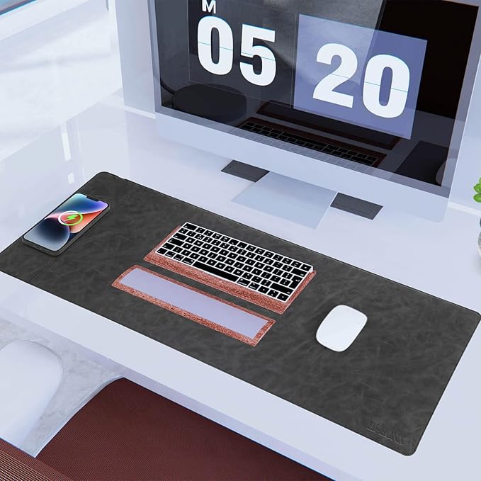 Magnetic Wireless Charging Mouse Mat, 31"x11.7" Large Mouse Pad with Wireless Charging, Microfiber Leather Office Desk Pad, Waterproof Extended Computer Keyboard Desk Mat for Office & Home, Laptop