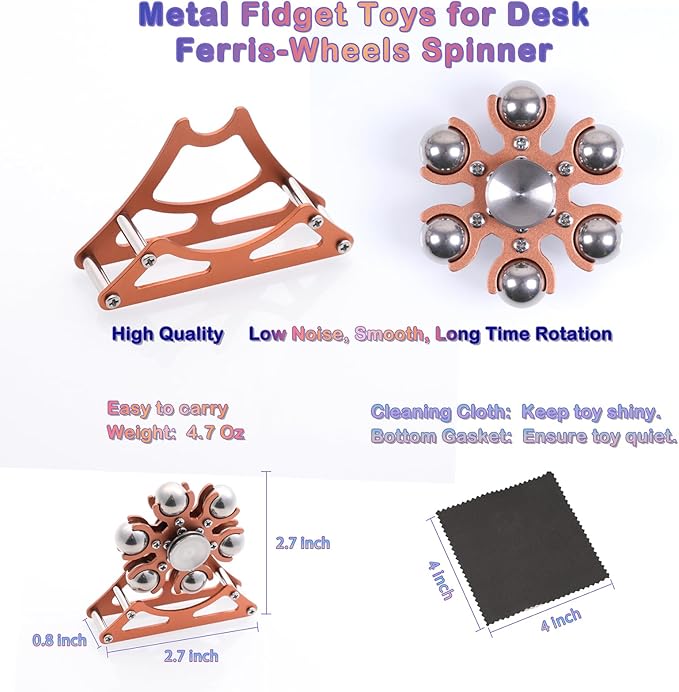 Desk-Fidget-Toys for Ferris-Wheels-Spinner: 4mins Kinetic-Metal-Spinner, Cool-Gadgets-Stuff for Kid Children Teen Adult EDC-Toy, ADHD Tools Stress Relief for Office Home School Men Woman Christmas