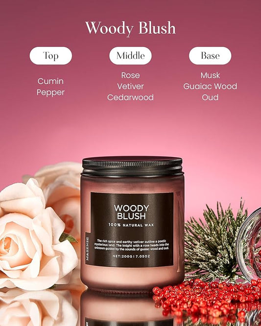 M&SENSE Woody Blush - Rose Vetiver Scented Candles 7.05oz 50 Hour Long Lasting Burn Non Toxic Natural Luxury Candle Gifts for Women,Aromatherapy Gifts for Relaxing Spa