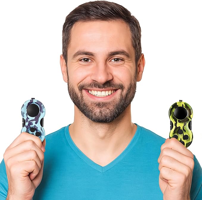 Skylety 2 Pcs Fidget Toys for Adults Fidget Pad Christmas Basket Stuffers Stress Relief Cube Clicker Controller Sensory Educational Toy for ADHD Autism Spinner(Camouflage Style)
