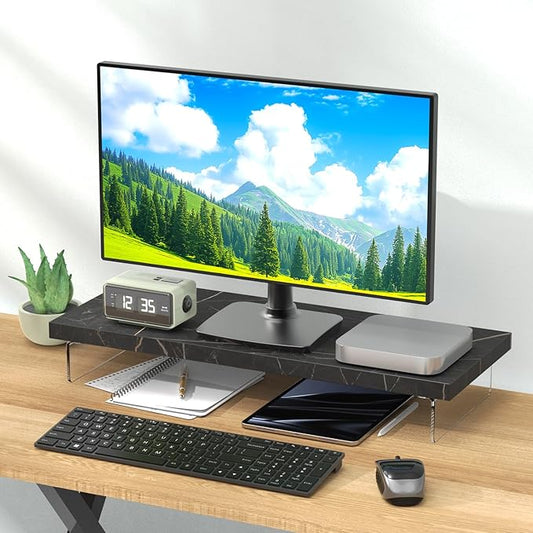 Dual Monitor Stand Riser, 40" Large Computer Monitor Stands for 2 Monitors, Wooden Desktop Organizer Shelf for Office Desk Computer, Laptop, TV, Monitor, Printer