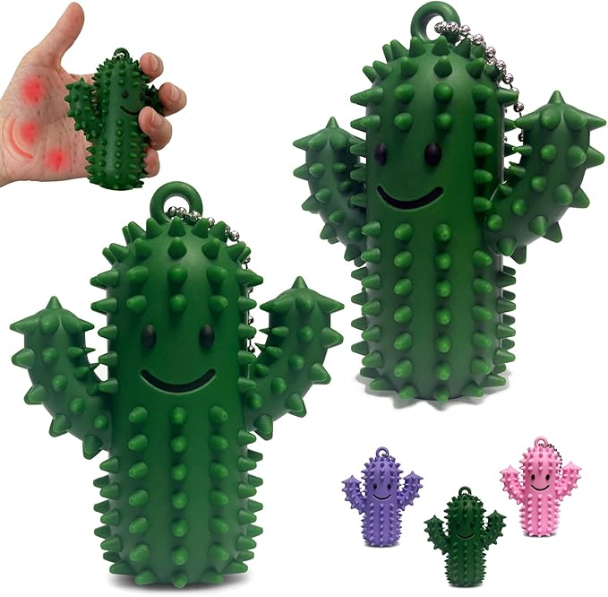 Pain Fidget Toys for Adults, Spiky Silicone Sensory Tool for Anxiety Relief - Acupressure Cactus for Deep Pressure Stimulation & Focus, Silent Portable Stress Keychain, Easy to Clean (2 Green)