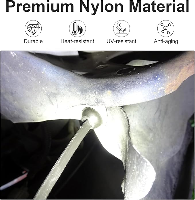 Nylon Cable Tie Buckle Kit, Universal Self-Locking Zip Ties with Pins and Buttons, Heavy Duty Automotive Fender Repair and Garage Organization