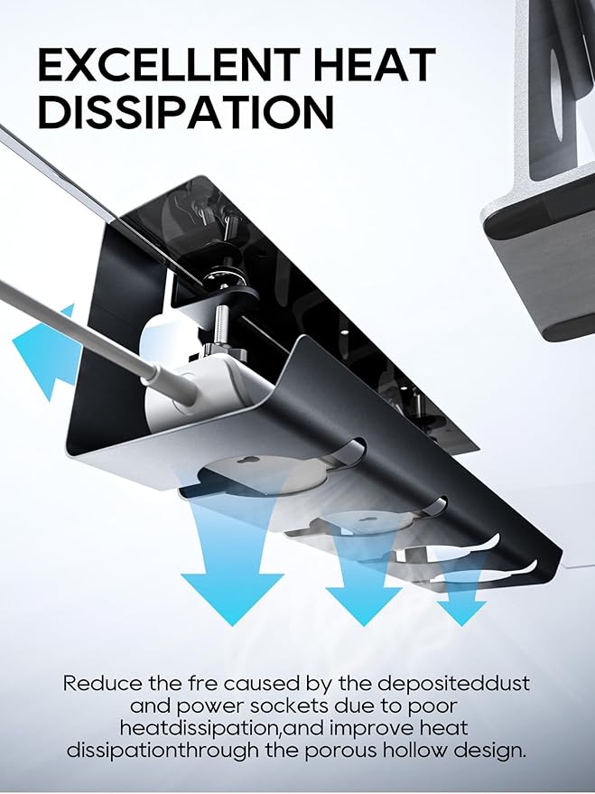 NODOCA No Drill Under Desk Cable Management Tray, 17'' Wire Management, Punch-Free Clamp on, Metal Cable Tray, Wire Organizer Under Desk, Under Desk Basket for Office and Home, Black