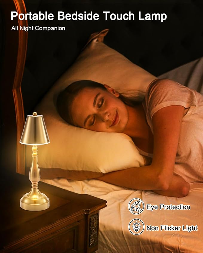 UMEXUS Small LED Cordless Table Lamp, Battery Operated Rechargeable Lamp for Restaurant Dinner, Portable 3-Way Dimmable Touch Light Vintage Metal Night Light for Bar Dining Room Bedside Patio Outdoor