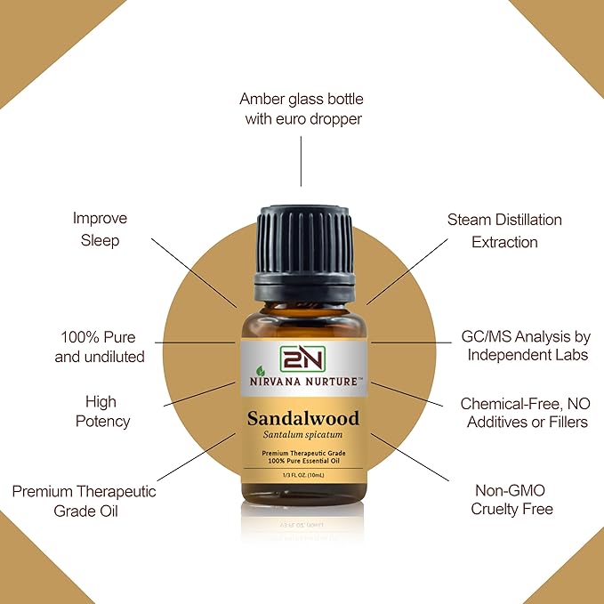 Sandalwood Essential Oil 100% Pure Premium Therapeutic Grade, Undiluted - Aromatherapy Diffuser for Calm and Relaxation, Skin Care, Hair Care