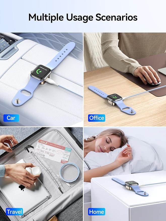 LVFAN Fast Charging USB C & USB A iWatch Charger Cable, Detachable Wireless Travel Charger for Apple Watch Series 10 9 8 7 6 5 4 3 SE Ultra 2, Nylon Braided Cord