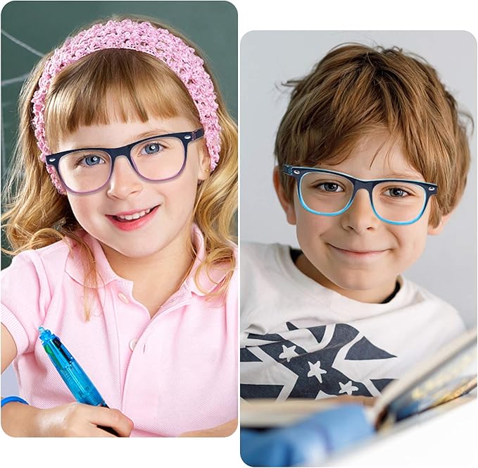 ALWAYSUV Blue Light Glasses For Kids Computer Gaming Blocking Glasses Anti-Radiation UV 400 Protection Eyewear 3-12 Age (Blue+Purple)