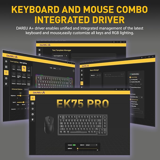 DAREU EK75PRO Wireless 75% RGB Hot-Swappable Mechanical Gaming Keyboard with Knob,2.4Ghz/BT5.1/USB-C Connectivity, 81 Keys Gasket Mount, PBT Keycaps&Linear Dream Switch for Win/MAC