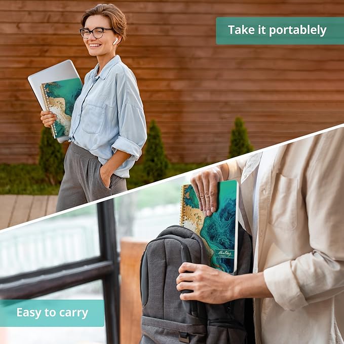 Meeting Notebook for Work Organization, Aesthetic Meeting Minutes Notebook for Work, Event Project Agenda Planner Organizer, Perfect for Office School Business Supplies, 6.9" X 9.7" - Emerald Shores