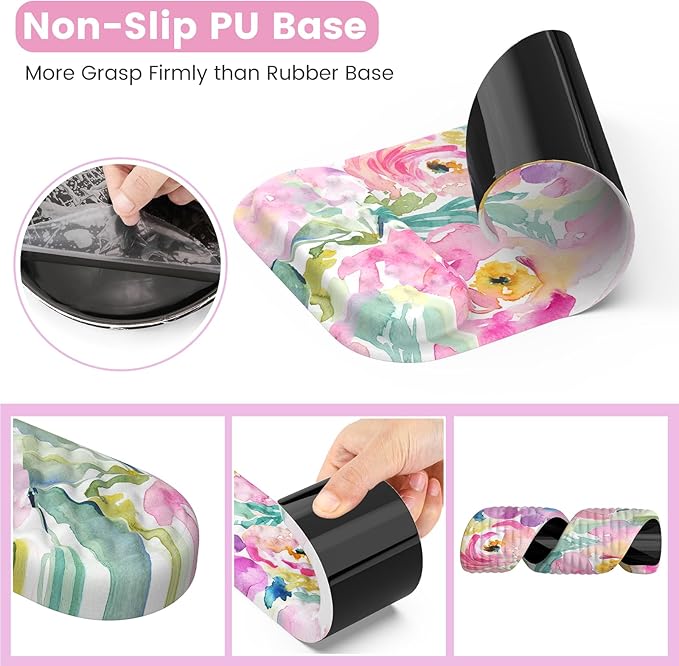 HAOCOO Mouse Pad with Wrist Rest, Large Desk Mat, Ergonomic Keyboard Wrist Support, 4pcs Computer Desk Pad Set with Coaster, Memory Foam Gaming Mousepad for Laptop Girls, Pink Floral
