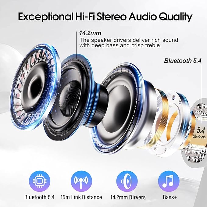 Wireless Earbuds, Bluetooth 5.4 Headphones Multi-Function Touch Screen with 5 EQ Modes, 48H Ear Buds Bass Stereo with ANC Noise Cancelling/Transparency Mode, IPX7 Bluetooth Earbuds, Ivory White