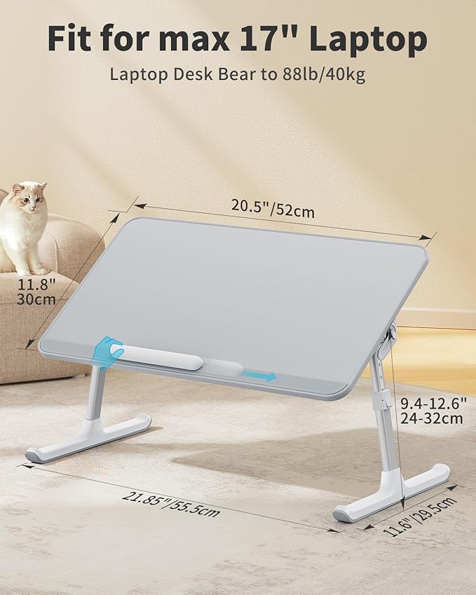 SAIJI Leather Lap Desk Laptop Bed Tray Table, Adjustable Laptop Stand for Bed, Portable Lightweight Standing Desk for Writing Eating Reading Couch Sofa Floor for Adults Kids (20.5"*11.8",Gray)
