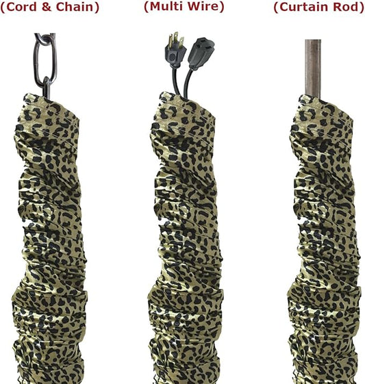 Royal Designs, Inc. Cord & Chain Cover 4 ft Silk Type Fabric, Chandelier Pendant Lighting Chain & Cable Management, Touch Fastener, Leopard Black - 2 Pack