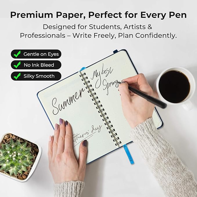 Planner 2025-2026 Daily Weekly and Monthly,6.5"x3.75",18 Months Spiral Bound Calendar Agenda with Self-adhesive Pen Holder,2026 Academic Plan with Vegan Leather Soft Cover,Blue