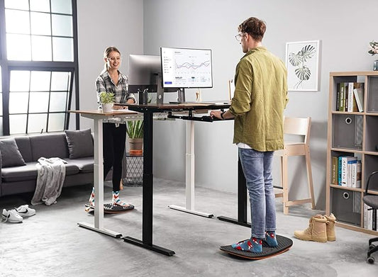 FEZIBO Standing Desk Mat with Anti Fatigue Bar, Wooden Wobble Balance Board with Ergonomic Design Comfort Floor Mat