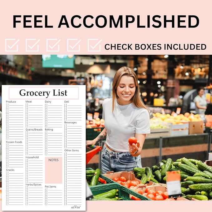 Grocery Shopping List Notepad - 6"x9" Grocery Checklist with Categories and Notes, Thick 105 GSM Paper, 50 Sheets, Easy Tear-Off and Take with You Pad for Food, Household, Pet, and Other Items