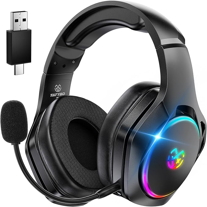Wireless Gaming Headsets for Ps5 Ps4 PC, 2.4GHz USB & Type-C Gaming Headphones, 40H+ Hrs & 7.1 Surround Sound with Noise Canceling Microphone for Switch Phone