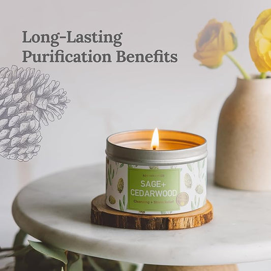 MAGNIFICENT 101 Sage & Cedarwood Scented Soy Candle - 6 Oz - 35-Hour Burn - Energy Cleansing & Stress Relief - Aromatherapy Candle & Spiritual Gifts for Women