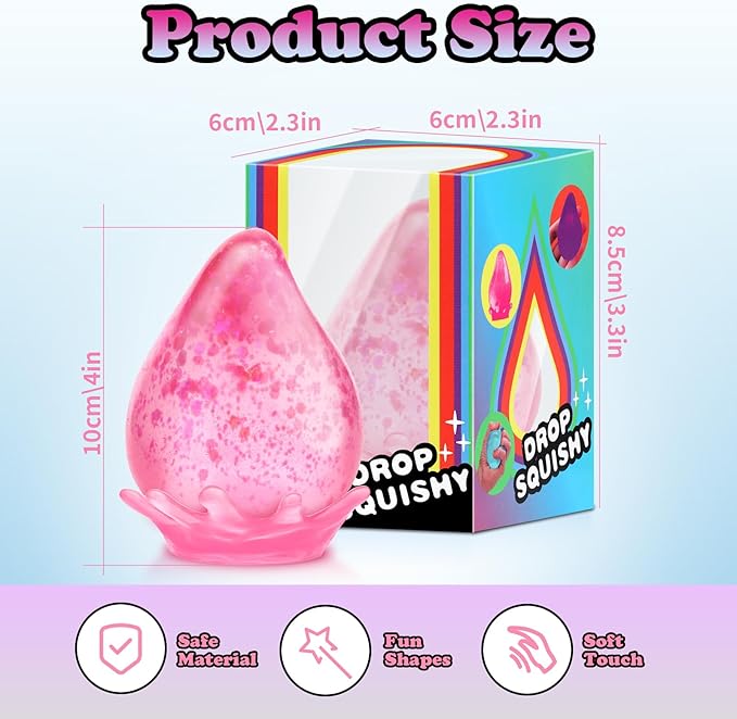 Fidget Toys Stress Cube for All Ages: 3 Pack Cube Squishies Anxiety Stress Relief, Ice Squishy Drop Malt Sugar Balls, Soft Sensory Calming Toys for Kids, Teens and Adults Party Favors, 3pcs