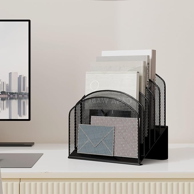 Desk File Organizer, Metal Mesh Vertical Desktop File Folder Holder for Office & School & Home, 1 Pack